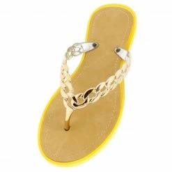 Liliana Shoes Anna Yellow Gold Chain Thong Sandal