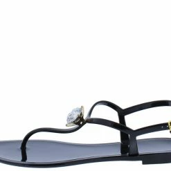 Liliana Ellen033 Black Thong Open Toe T Strap Rhinestone Sandal