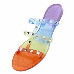 Liliana Miriam264 Rainbow Caged Rock Stud Flat Slide Sandal Shoes