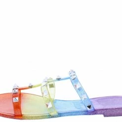 Liliana Miriam264 Rainbow Caged Rock Stud Flat Slide Sandal Shoes