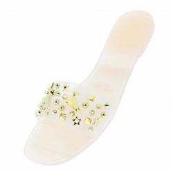 Liliana Ernestine173 Nude Studded Lucite Open Toe Slide Sandal Shoes