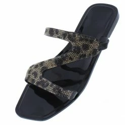 Liliana Marta128 Black Sparkle Zig Zag Strap Open Toe Slide Sandal