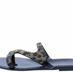 Liliana Marta128 Black Sparkle Zig Zag Strap Open Toe Slide Sandal