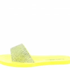 Legend Jolie08 Neon Yellow Rhinestone Open Toe Slide Sandal