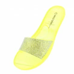 Legend Jolie08 Neon Yellow Rhinestone Open Toe Slide Sandal