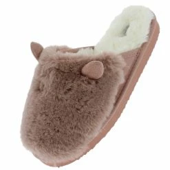 WESTWOOD Shoes Josie01 Mauve Faux Fur Slide On Slipper Flat