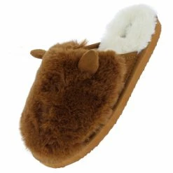 WESTWOOD Shoes Josie01 Tan Faux Fur Slide On Slipper Flat