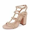 Liliana What's New Jayleene057 Nude Stud Caged Open Toe Chunky Heel