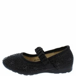 SUP Kd037ks Black Rhinestone Mary Jane Kids Flat Little Princess