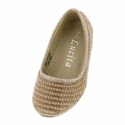 SUP Little Princess Kd07ks Gold Girls Beaded Slide On Rubber Sole Flat