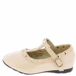 DUPLICATE KD106KS BEIGE PAT CLOSED TOE T-STRAP STUD INFANT FLAT