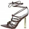 MACHI Kahlo Mocha Pu Strappy Knotted Ring Open Toe Gold Heel What's New