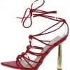 MACHI What's New Kahlo Red Pu Strappy Knotted Ring Open Toe Gold Heel