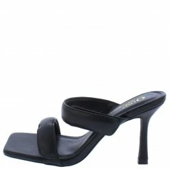 OIL J Kasey Black Pu Square Open Toe Adjustable Strap Slide Heel Shoes