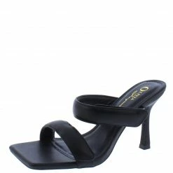 OIL J Kasey Black Pu Square Open Toe Adjustable Strap Slide Heel Shoes