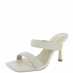 OIL J Kasey Ivory Pu Square Open Toe Adjustable Strap Slide Heel