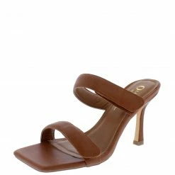 OIL J What's New Kasey Tan Pu Square Open Toe Adjustable Strap Slide Heel