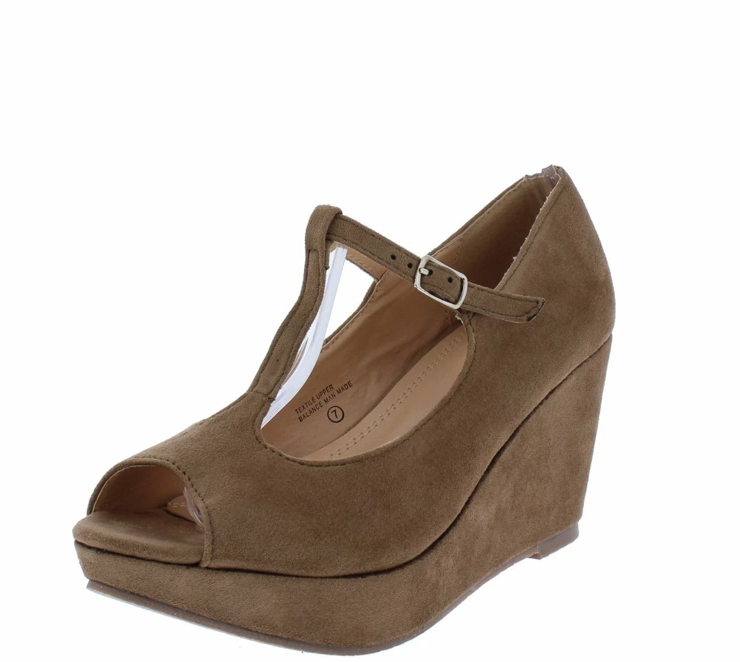 In Touch Samm196 Taupe Peep Toe T Strap Platform Wedge Shoes 4 In Touch Samm196 Taupe Peep Toe T Strap Platform Wedge Shoes