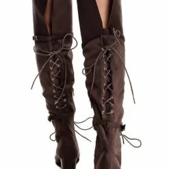 ATHENA Kendall Grey Dual Lace Up Dual Strap Over The Knee Boot