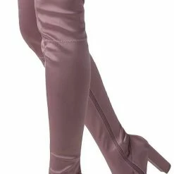 Liliana Boots Zane284 Mauve Satin Fitted Thigh High Drawstring Boot