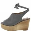 WESTWOOD Shoes Kite04 Grey Peep Toe Ankle Tie Platform Wood Wedge