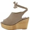 WESTWOOD Kite04 Taupe Peep Toe Ankle Tie Platform Wood Wedge What's New