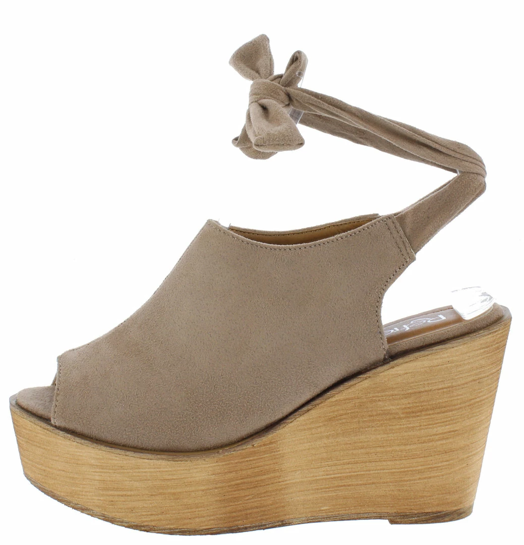 WESTWOOD Kite04 Taupe Peep Toe Ankle Tie Platform Wood Wedge What's New 3 WESTWOOD Kite04 Taupe Peep Toe Ankle Tie Platform Wood Wedge What's New