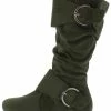 Forever Link Klein70 Olive Almond Toe Dual Buckle Mid Calf Boot