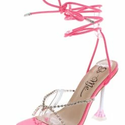 MACHI Shoes Lamia Hot Pink Pu Rhinestone Cross Strap Open Toe Ankle Wrap Heel
