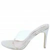 MACHI Leezie Nude Lucite Open Toe Thong Embellished Stiletto Heel