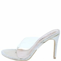 MACHI Leezie Nude Lucite Open Toe Thong Embellished Stiletto Heel