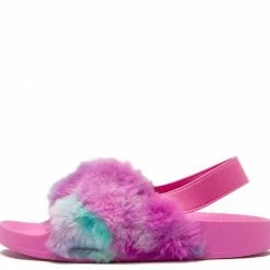 QUPID Lexee01 Rainbow Fur Cross Strap Slingback Flat Kids Sandal Little Princess
