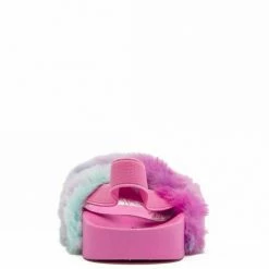 QUPID Lexee01 Rainbow Fur Cross Strap Slingback Flat Kids Sandal Little Princess