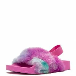 QUPID Lexee01 Rainbow Fur Cross Strap Slingback Flat Kids Sandal Little Princess