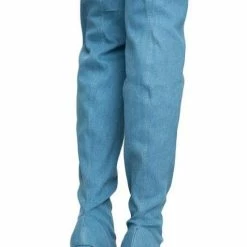 CAPE ROBBIN Lola15 Denim Clear Peep Toe Thigh High Fitted Boot Boots