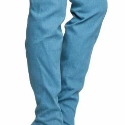 CAPE ROBBIN Lola15 Denim Clear Peep Toe Thigh High Fitted Boot Boots