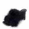 Liliana Ula011 Black Furry Dual Strap Mule Stiletto Heel