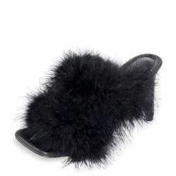 Liliana Ula011 Black Furry Dual Strap Mule Stiletto Heel