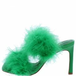 Liliana Ula011 Green Furry Dual Strap Mule Stiletto Heel