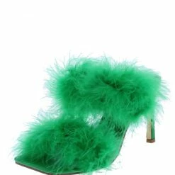 Liliana Ula011 Green Furry Dual Strap Mule Stiletto Heel