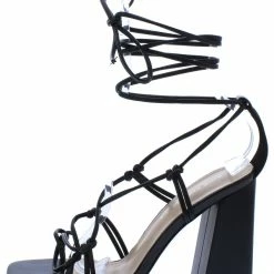 Shoe Republica What's New Laduree Black Strappy Open Toe Ankle Wrap Block Heel