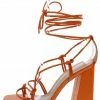 Shoe Republica Laduree Orange Strappy Open Toe Ankle Wrap Block Heel What's New