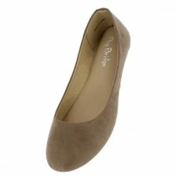 Alba Lady02 Taupe Fashion Suede Full Coverage Ballet Flat Shoe Flat Ballet Flats