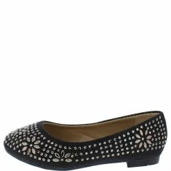 Forever Link Lancey23k Black Metallic Floral Rhinestone Kids Flat Flats