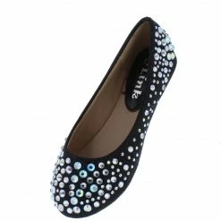 Forever Link Larisa39k Black Round Toe Rhinestone Kids Ballet Flat Little Princess