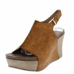 Mata Shoes Laura2 Tan Slingback Open Toe Covered Platform Wedge