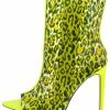 Liliana Inna5 Yellow Leopard Pointed Peep Toe Stiletto Boot Boots