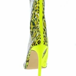 Liliana Inna5 Yellow Leopard Pointed Peep Toe Stiletto Boot Boots