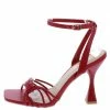 Elegant Lidia88 Red Knotted Strappy Open Toe Ankle Strap Contoured Heel