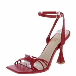 Elegant Lidia88 Red Knotted Strappy Open Toe Ankle Strap Contoured Heel